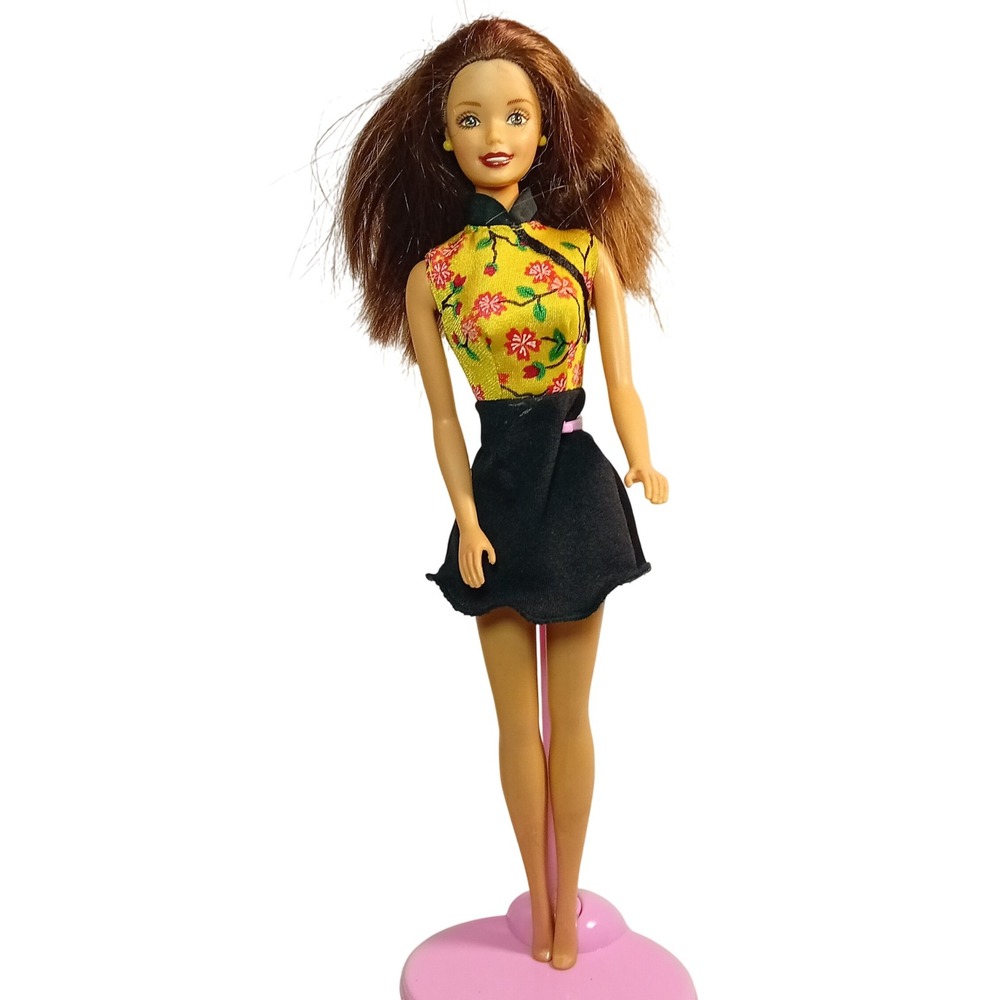 1998 Vintage Barbie Style Brunette Doll Mattel Asian Inspired Dress Kidcore READ